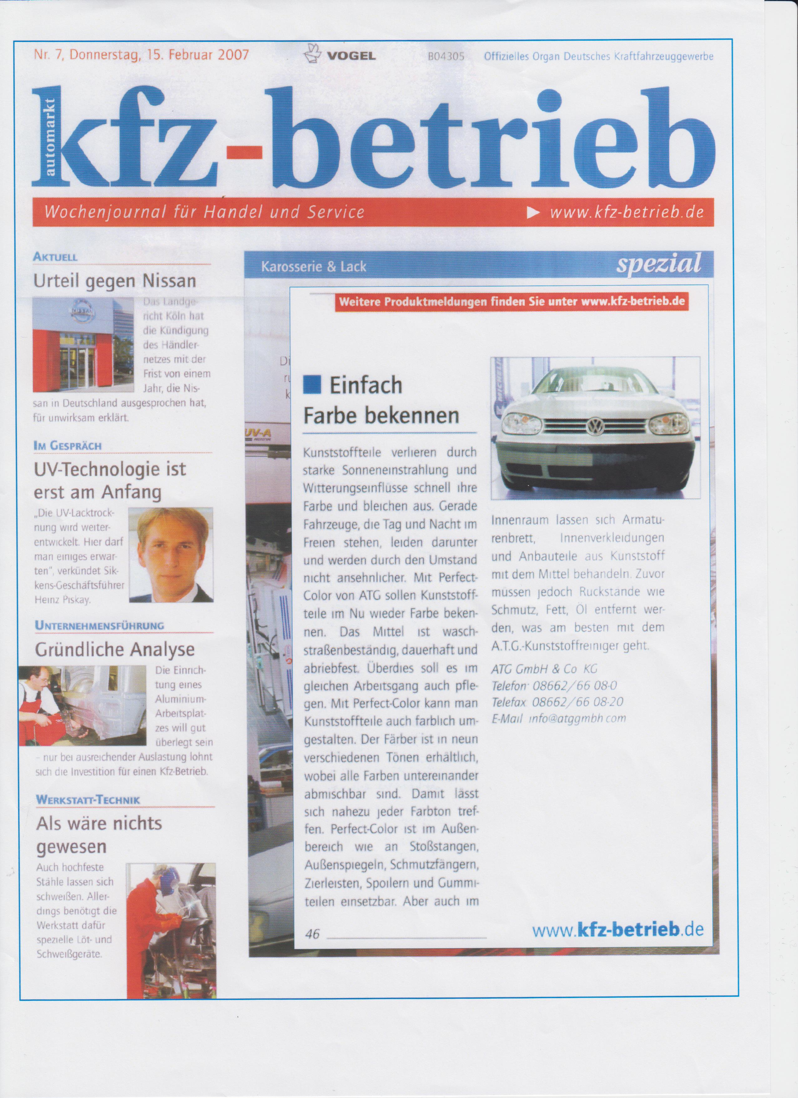 Fachzeitschrift KFZ-Betrieb 02 2007